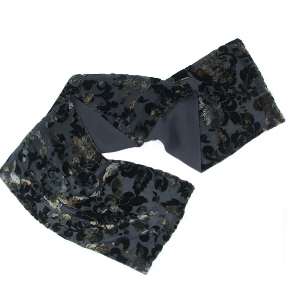 Silk Velvet Burnout Scarf Floral Black Jewel Tone Color Shift Goth Romantic 44" - Picture 5 of 9